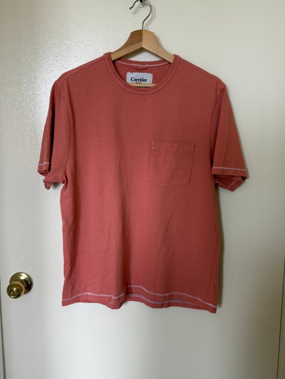 Corridor Red Salmon Pink Garment Dyed Cotton Jersey T-Shirt S
